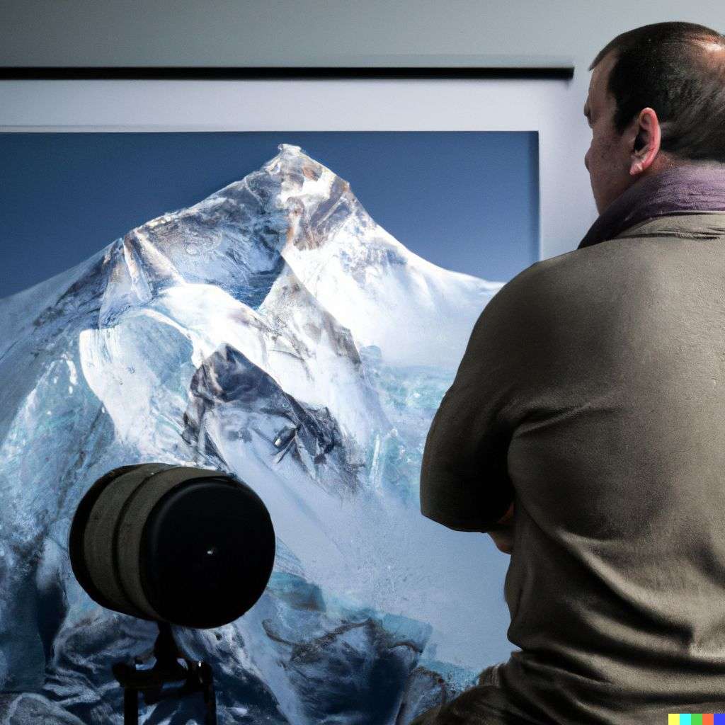someone gazing at Mount Everest in a professional photography studio